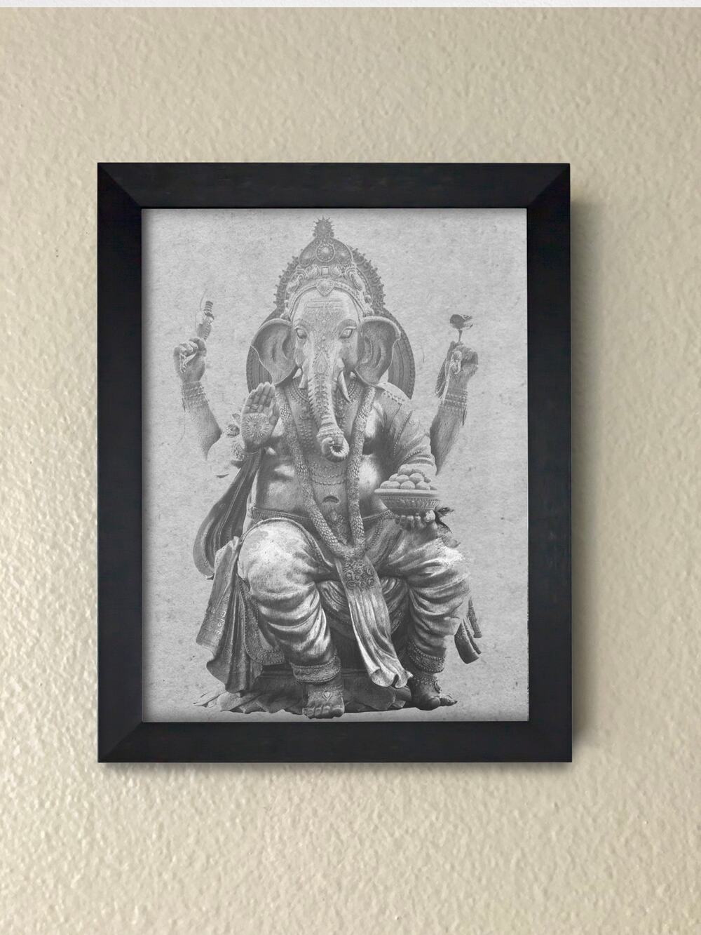 Framed Ganesha Wall Art Print – Hindu Elephant God Spiritual Decor